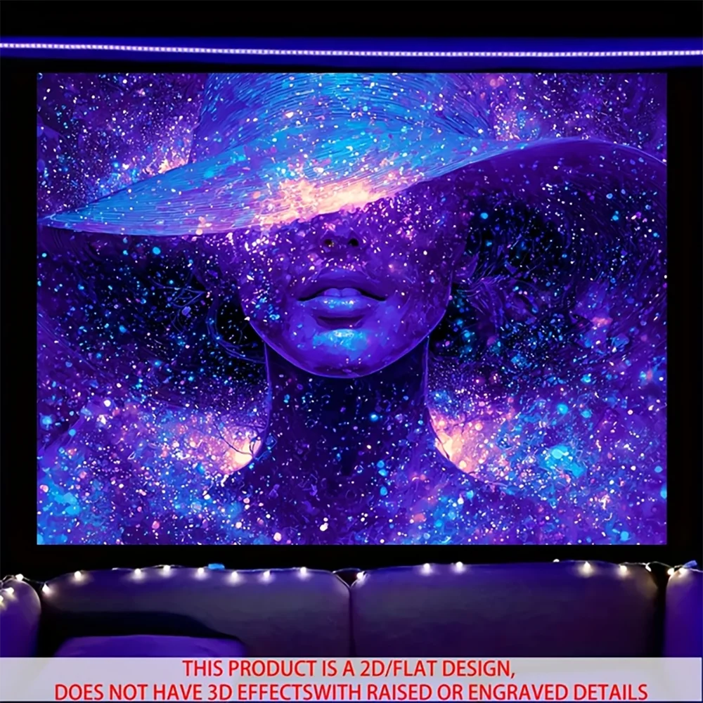 1pc  Galaxy  Blacklight Tapestry, Purple Neon Starry Sky Wall Hanging for Bedroom Living Room Dorm Decor