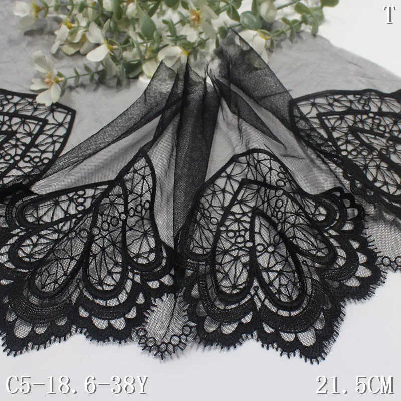 40Yards Black Embroidered Mesh Lace Trimmings Dress Accessories Lace Sewing for Bra Underwear 21cm Wide