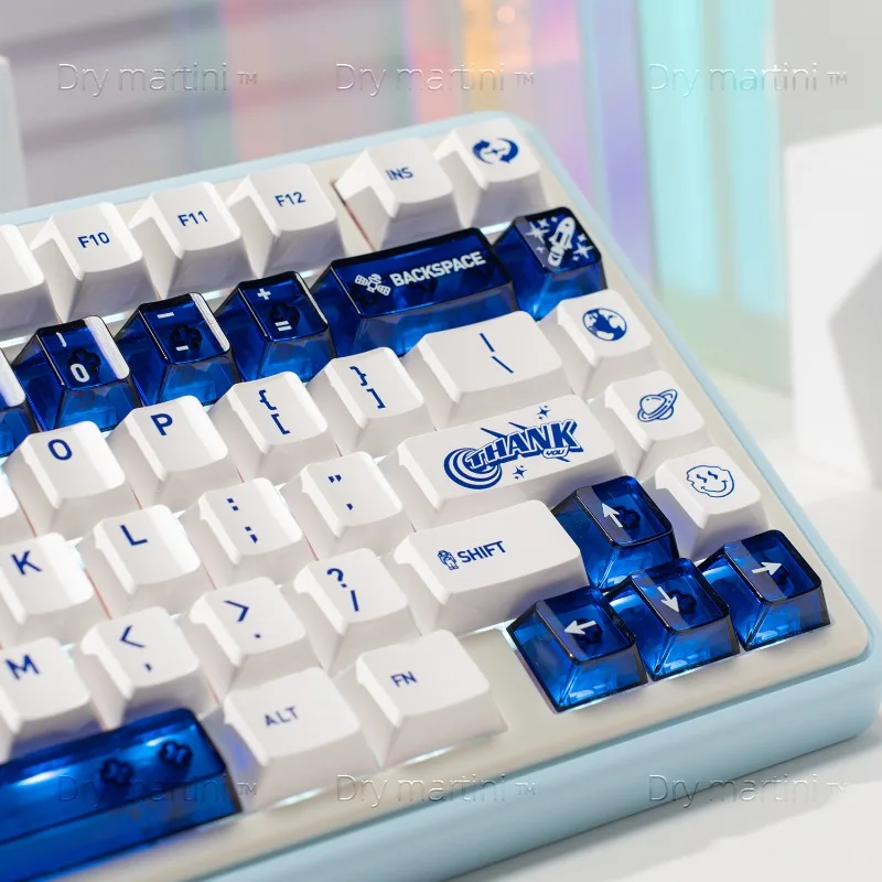 White Blue Minimalism Theme Keycaps Set Customized PC Material Cherry Profile Keyboard Cap for Mechanical Keyboard Accessories
