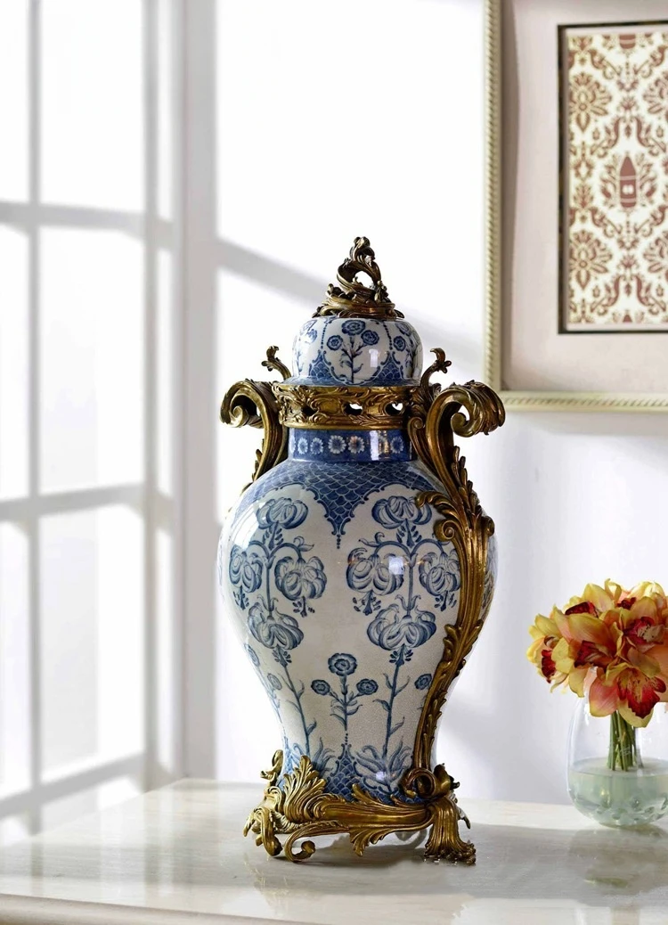 high-end brass ceramic ginger jar home decoration