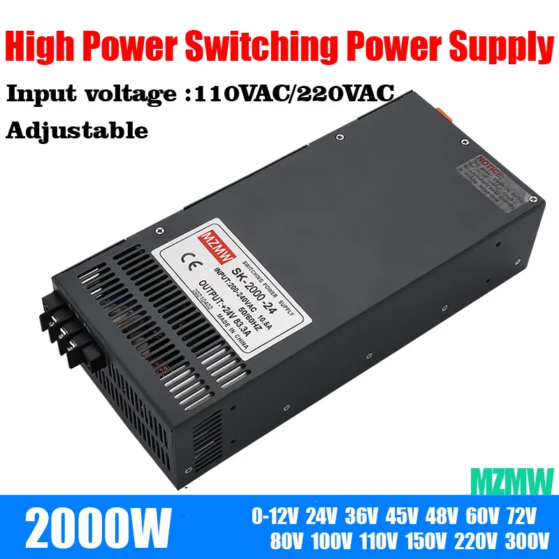 2000W Adjustable Switching Power Supply 0-12V 15V 24V 36V 48V 60V 72V 110V 220V 300V 400V Input 110/220VAC AC/DC High Power SMPS