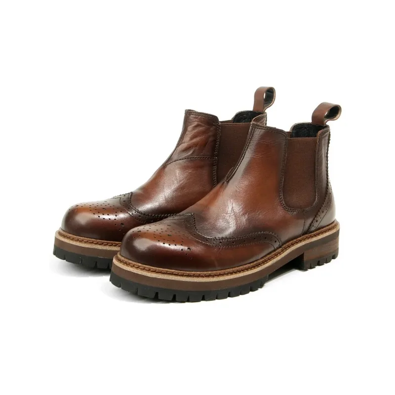 

British High-end Chelsea Boots Men Shoes Genuine Leather Retro Fashion Casual Men Leather Shoes Brock High-top Short Boots Botas