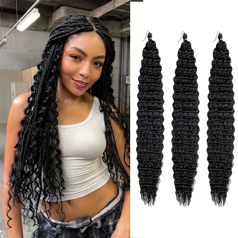 Longa Onda Profunda Peruca Sintética, Crochet Gancho, Torção Extensão Do Cabelo, Onda De Água, Encaracolado Trança, Dreadlocks, Perucas De Cabelo Brasileiro, 30"