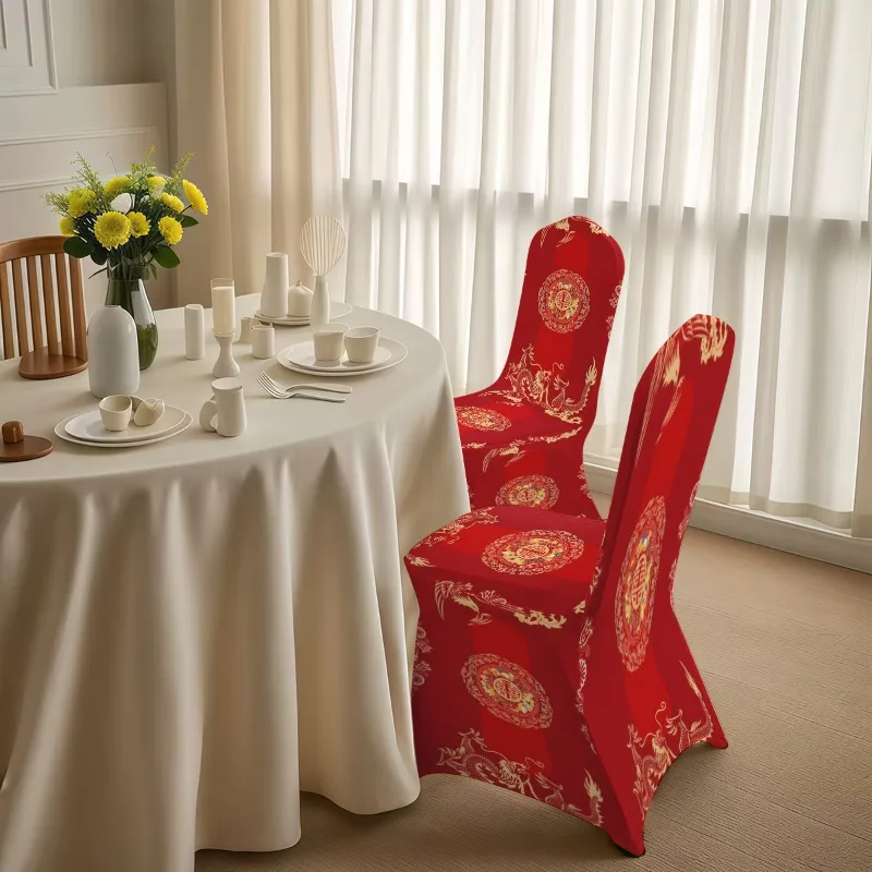 Dragon & phoenix double happiness chair cover. Washable, easy to install. For traditional weddings.