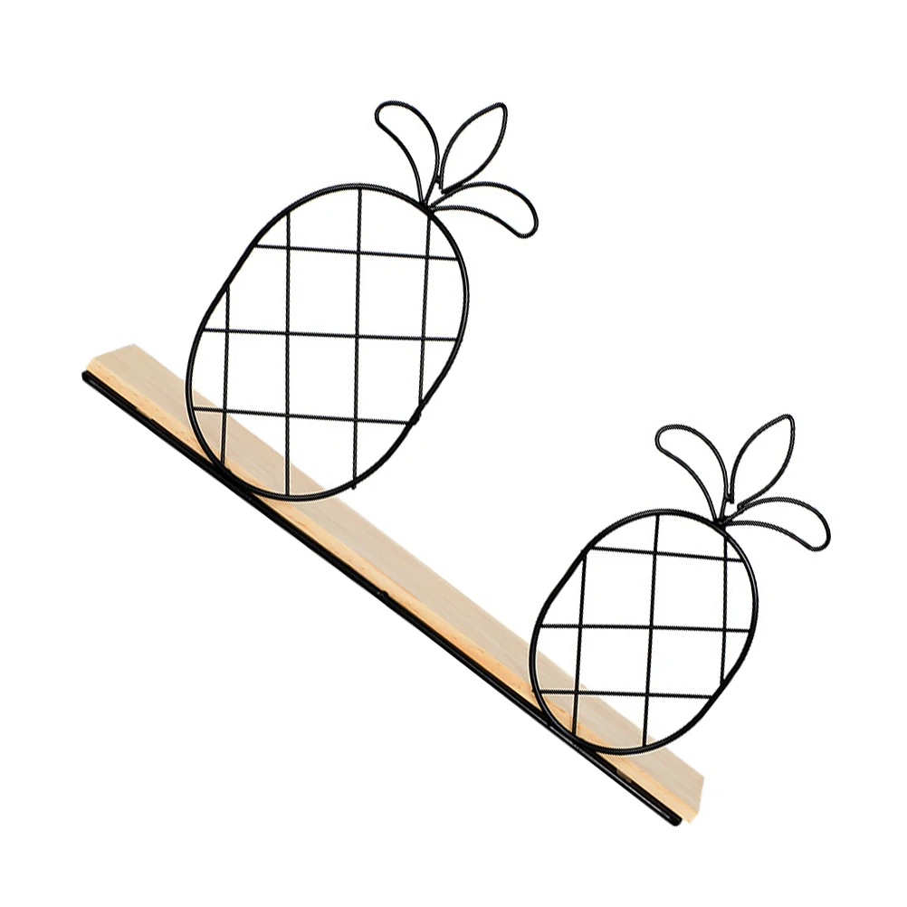

Pineapple Wrought Iron Wall Hanging Storage Rack Holder Smooth Wood Decor Shelf Bedroom Small Items Succulent Books