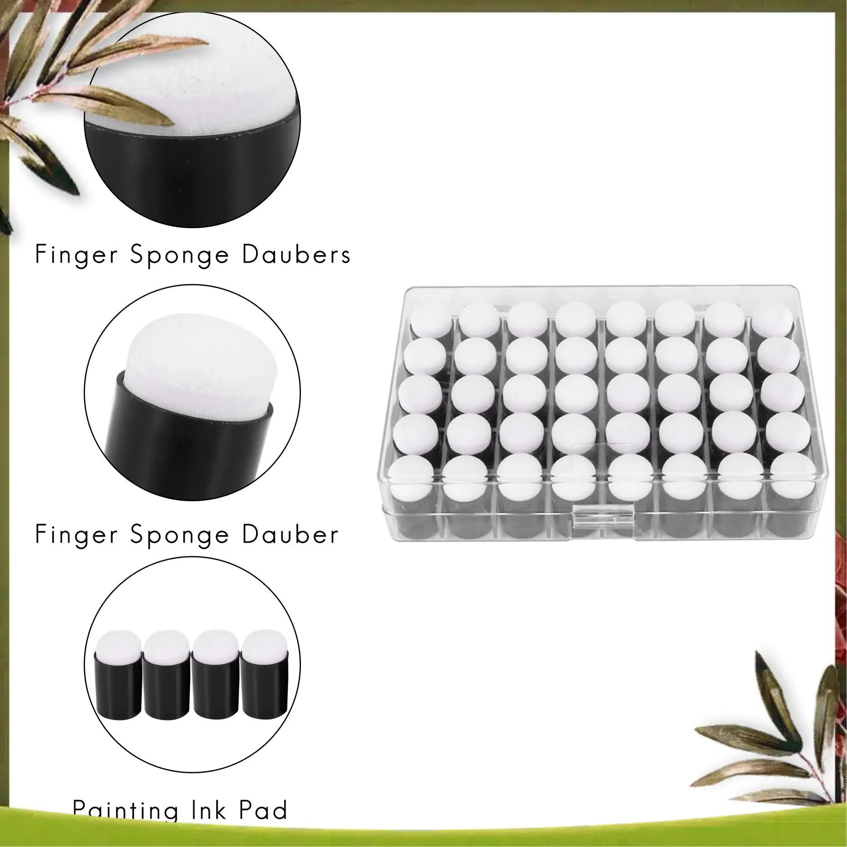 

New-40Pcs Finger Sponge Dauber Painting Ink Pad Stamping Brush Craft Case Art Tools With Box Office School Darwing Diy Craft