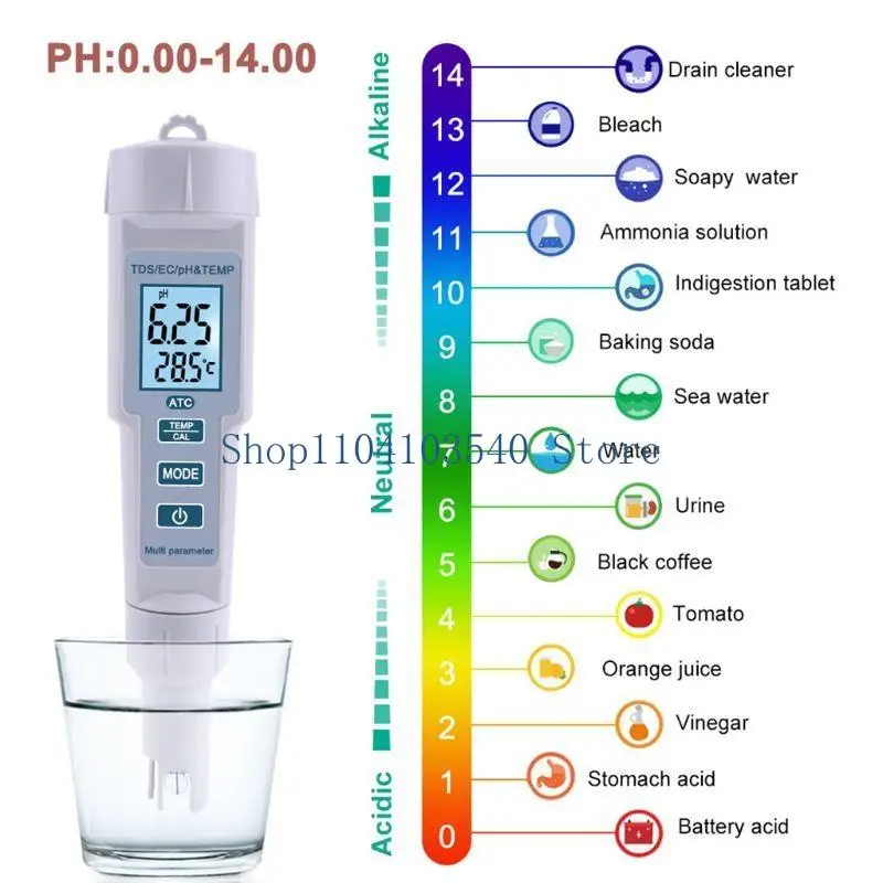 

02DC PH Meter, Digital TDS Meter Water Quality Tester EC and Temperature Test Meter 4 in 1 Set Fit for Aquarium, Indoor, Pool