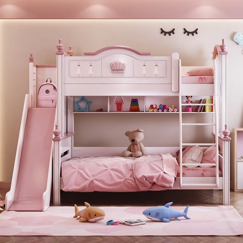 Letto per bambini letto principessa rosa moderno letti a castello per bambini mobili per camera da letto per ragazze matrimoniali in legno stile americano