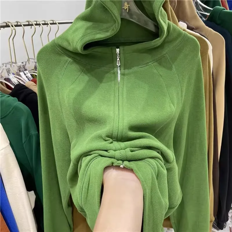 

Retro American Hoodie Women's Double-sided Fleece Zipper Design Casual Outerwear Comfortable Loose Fit Long Sleeve Sweatshirt