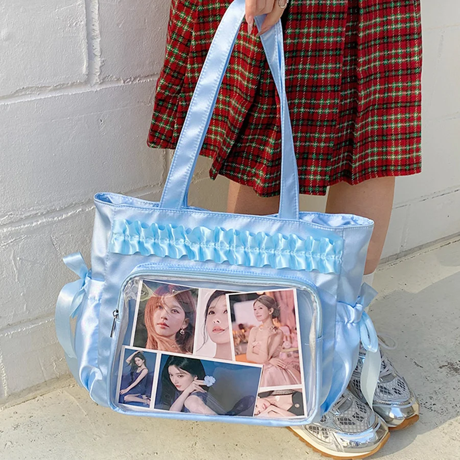 

Милая большая прозрачная плиссированная сумка-итабэг в японском стиле Лолита, сумка-сэтчел с верхней ручкой, DIY JK, сумка через плечо, подарок для женщин, дамская сумочка, сумка для девочек