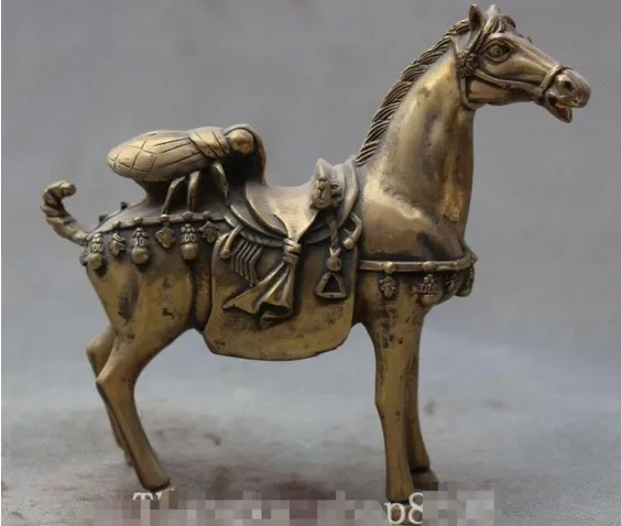 

6" Chinese Folk Fengshui Carving Animal fly On Horse Horses sculpture