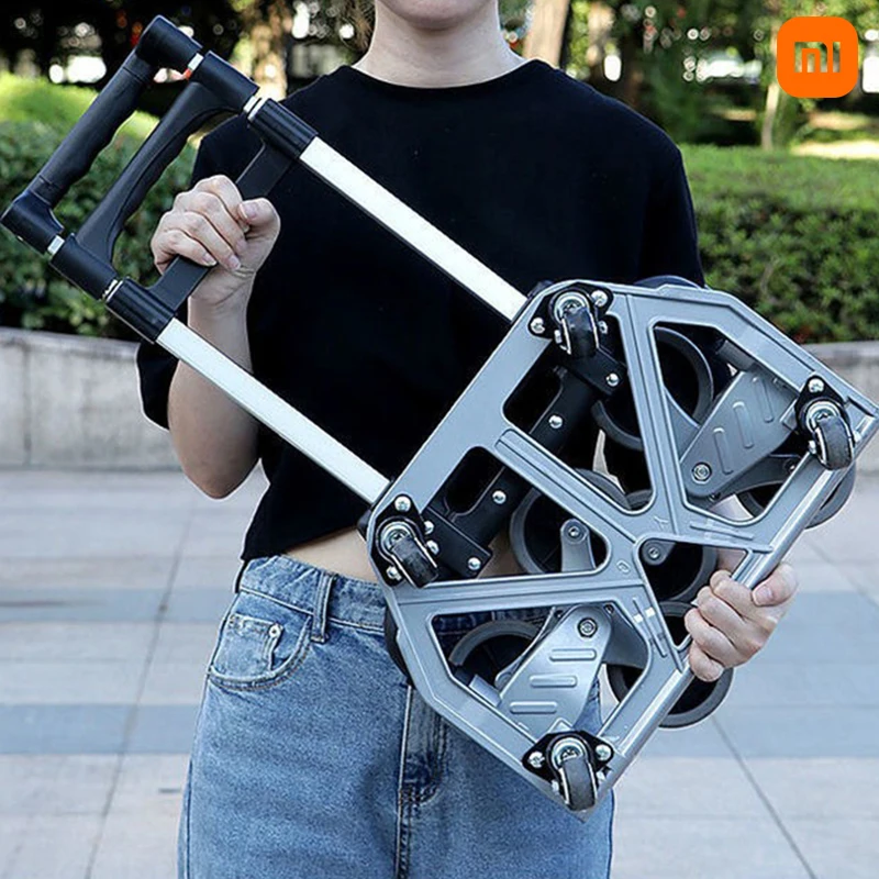 75kg All Terrain Stair Climbing Cart Hand Truck with Bungee Cord Portable Folding Trolley for Upstairs Cargo with Bag