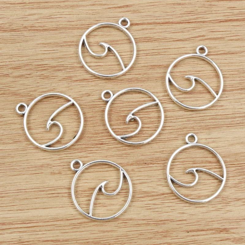 20pcs 20x23mm Antique Silver Plated Wave Small Charms Pendant Alloy Metal DIY Jewelry Findings Accessories for Neckalce Bracelet