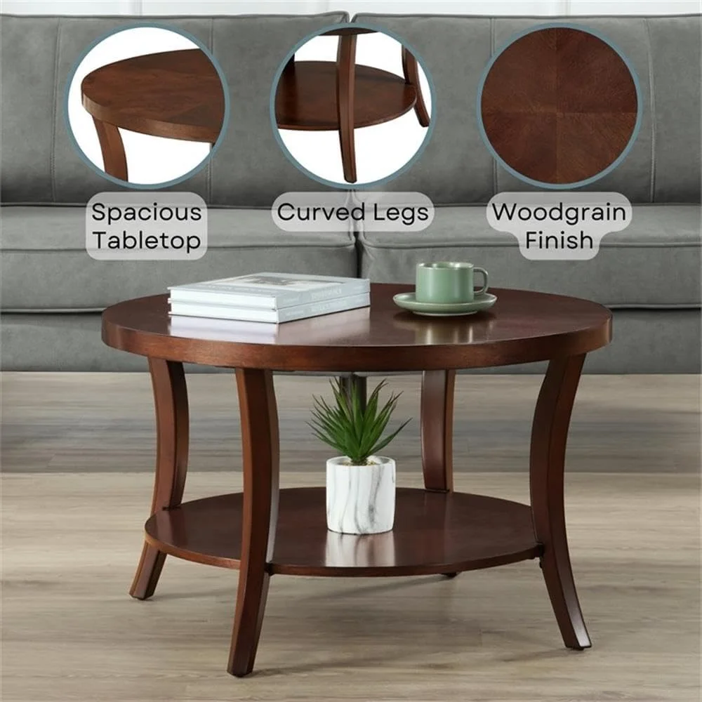 طاولة قهوة مستديرة كلاسيكية مقاس 30 بوصة - طاولة غرفة معيشة/غرفة عائلية انتقالية مع رف تخزين #3