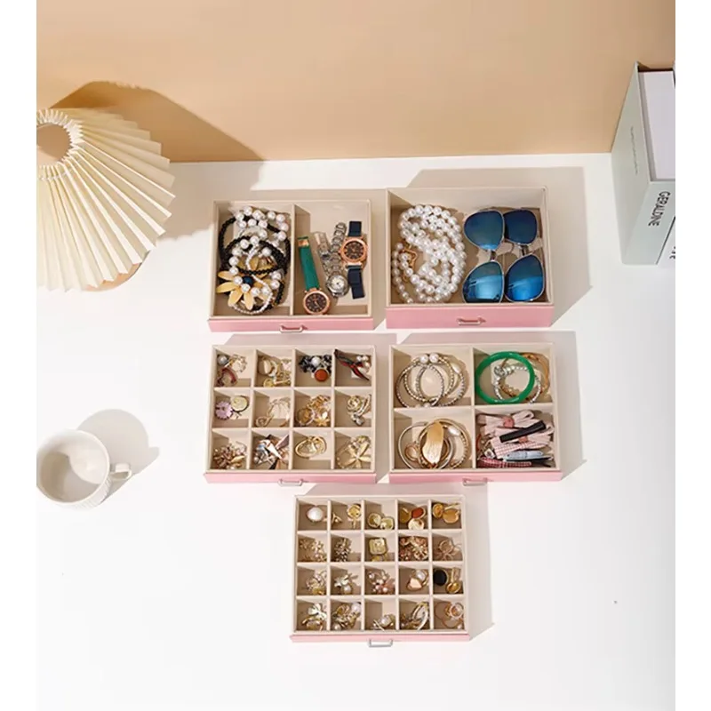 Scatole portaoggetti per trucco multifunzione in pelle PU impermeabile Scatola portaoggetti per esposizione di gioielli cosmetici a 5 strati