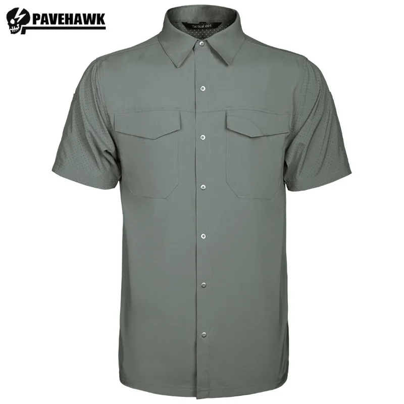 

Summer Outdoor Short Sleeved Mens Shirt Tactical Quick Drying Breathability Tooling Tops Lapel Casual Pockets Loose Shirt Thin