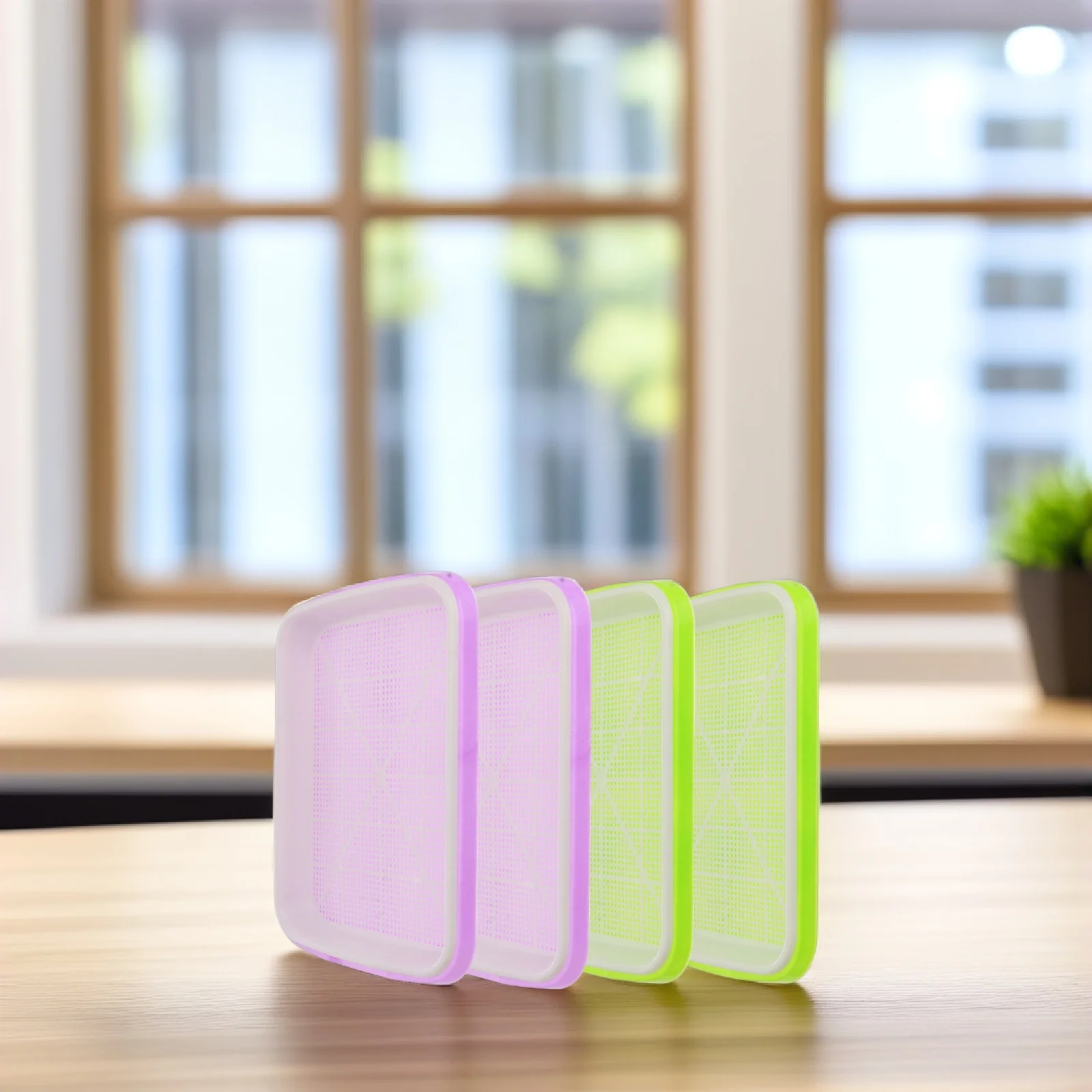 4Set Kindergarten-Sprosbecken, stapelbares Design mit Wasserspeicherschicht für bodenfreies Gemüsewachstum, schnelle Keimung im Innenbereich