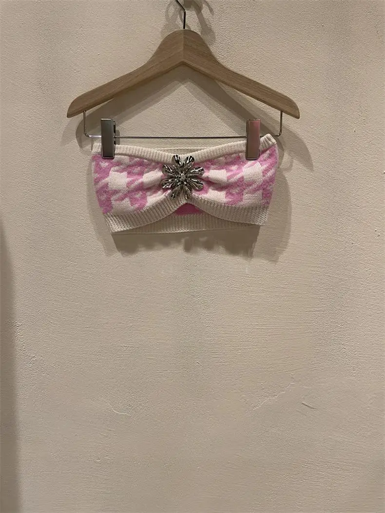 

Summer Camisole Women Tops Thousand Bird Grid Inner Wear Knitted Bra Spicy Girl Tube Tops Short Slim Fit Tank Crop Top Women