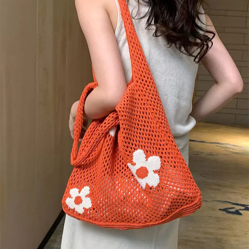 

Crochet Tote Bag, Fairy Hobo Bag for Women Aesthetic Bag Y2k Purse Knitted Shoulder Bag for Girls Mesh Beach Bags