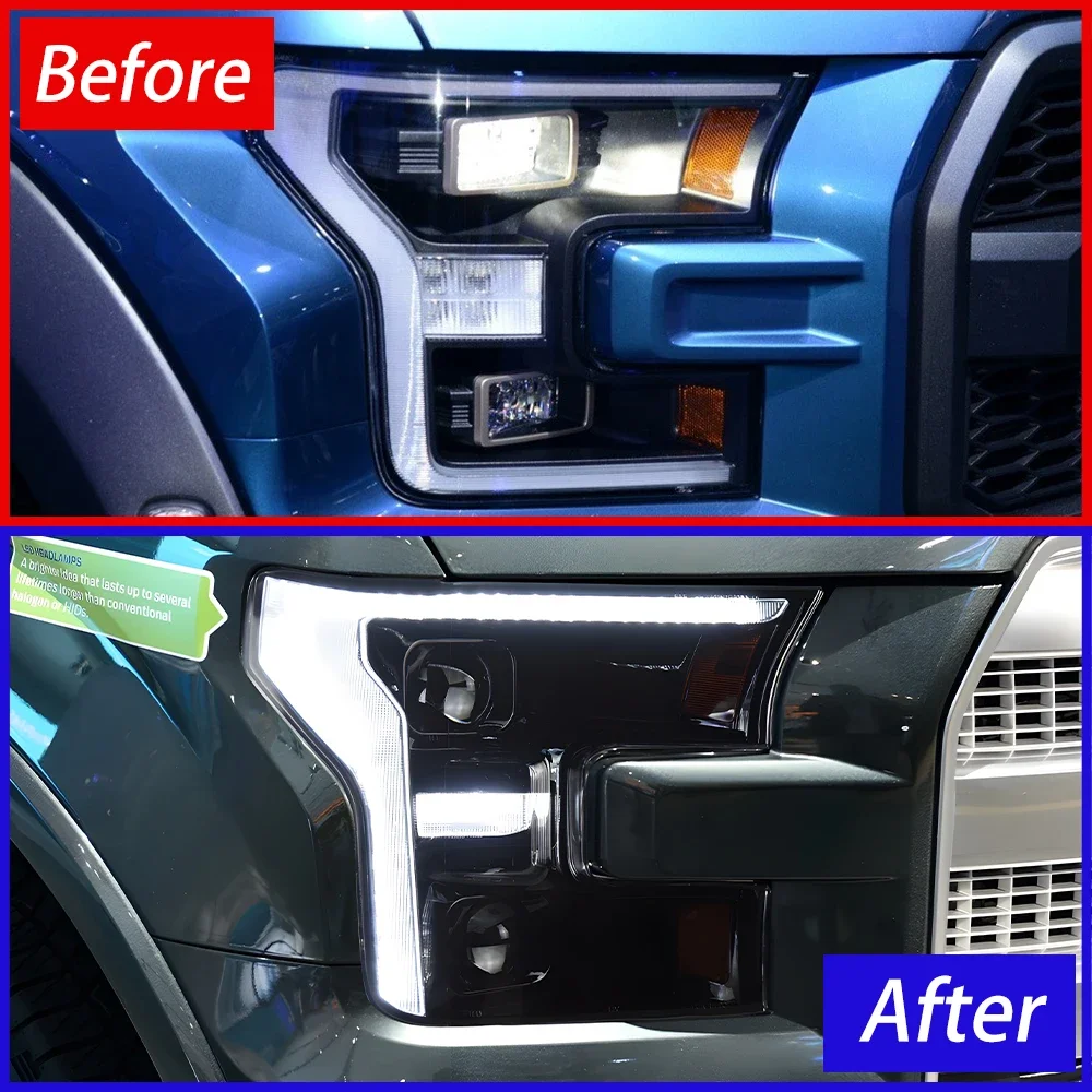 For Ford Raptor F150 2015-2017 LED Car Front Lamps Assembly Upgrade New Style Dual Projector Lens Auto Headlights Accessories