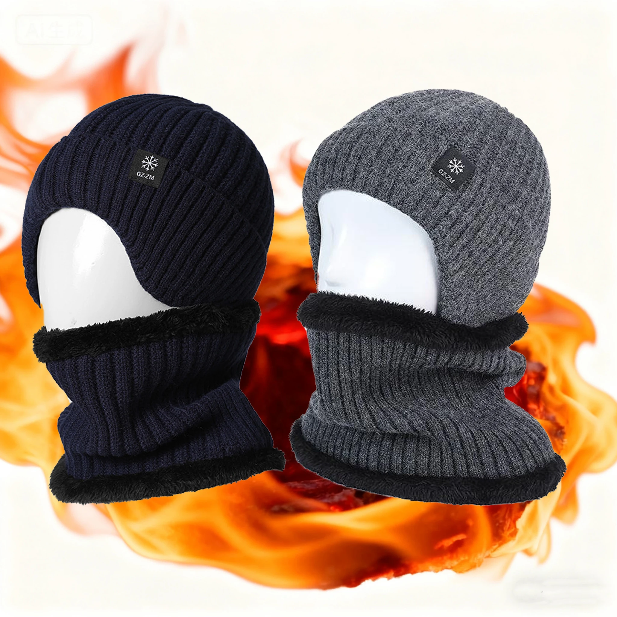 Winter Cycling Fleece Hats Knitted Hat Plush Warmth Outdoor Sports Cap Men Winter Warm Head Hat Windproof Skiing Ear Protection