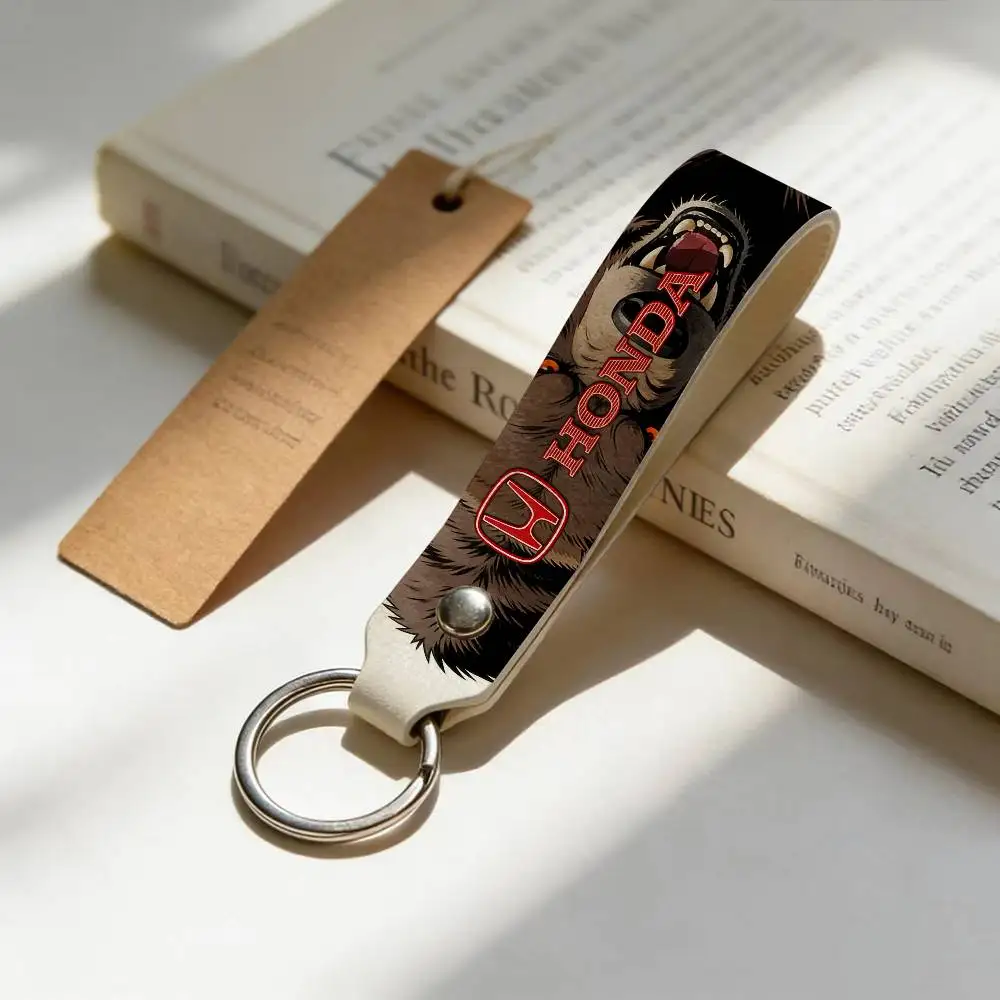 

For Honda High Quality PU Leather Moto Keychain Vintage Style Key Pendant For Scooter Motocross
