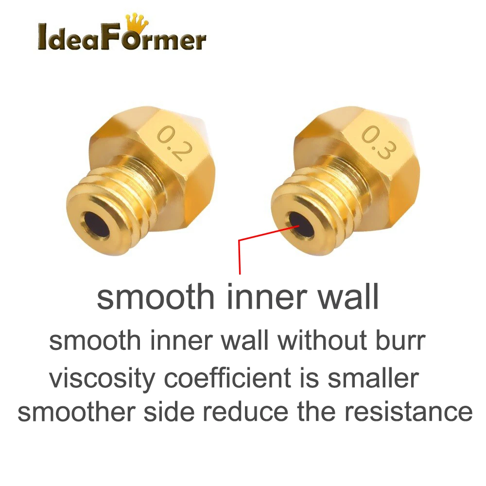 

2pcs M6 Copper Nozzle 0.2/0.3/0.4/0.5/1.0mm 13*8MM MK8 Nozzles For 1.75mm Filament Big Hole Brass Nozzle 3D Printer Parts Free
