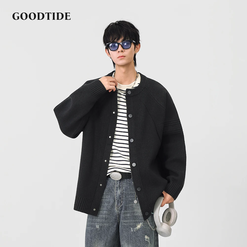 Fashion Men's Casual Crew Neck Cardigan 2025 Winter New Ribbed Knitted Jacket Button Front Soft Long Sleeve Outerwear Top