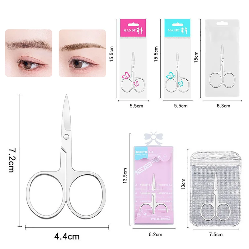 Tijera de acero inoxidable para cejas, recortador de pestañas, removedor de vello Facial, manicura de cutículas, herramienta de maquillaje de belleza, 1 unidad