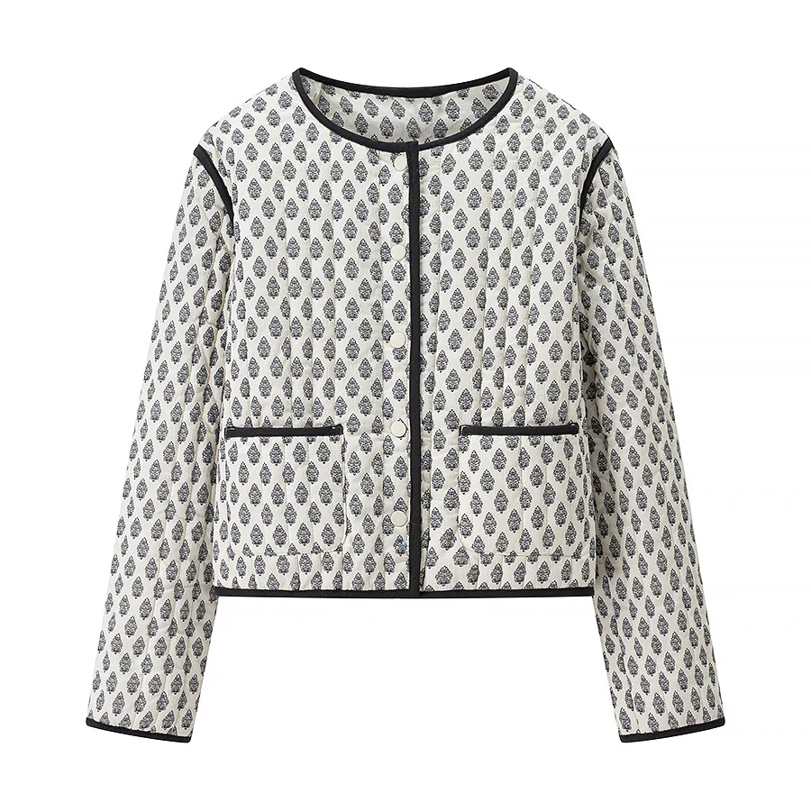 

DiYiG женская осень-зима 2021, новая модная лоскутная куртка с хлопковой подкладкой и принтом, винтажное пальто с круглым вырезом, верхняя одежда Mujer