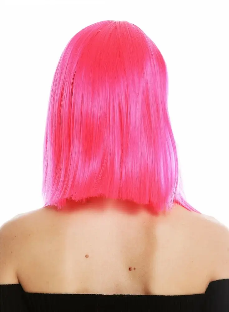 Ladies' Wig Shoulder Length Long Bob Smooth  Fringe Pink