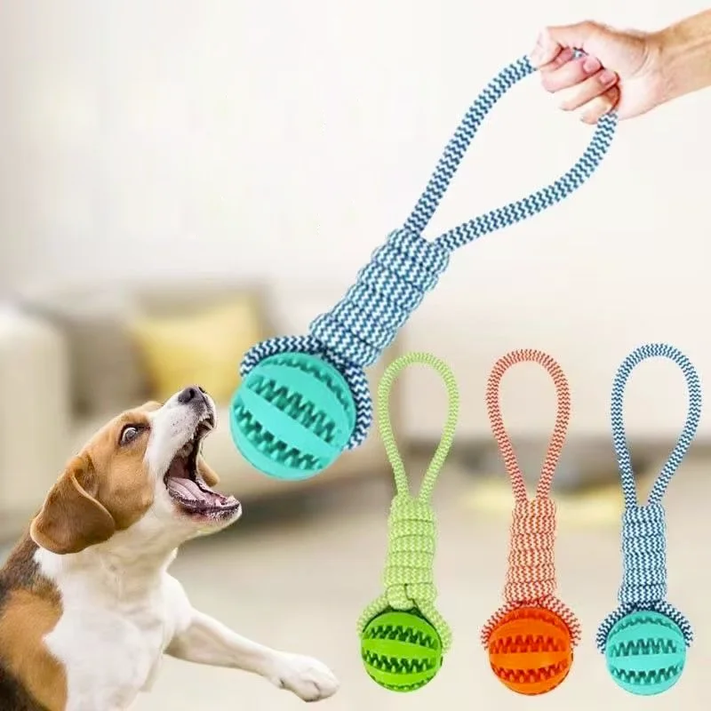 

Dog Ball Toy with Rope Interactive Leaking Balls for Small Large Dogs Bite Resistant Chew Toys Puppy Training Pet Accessories