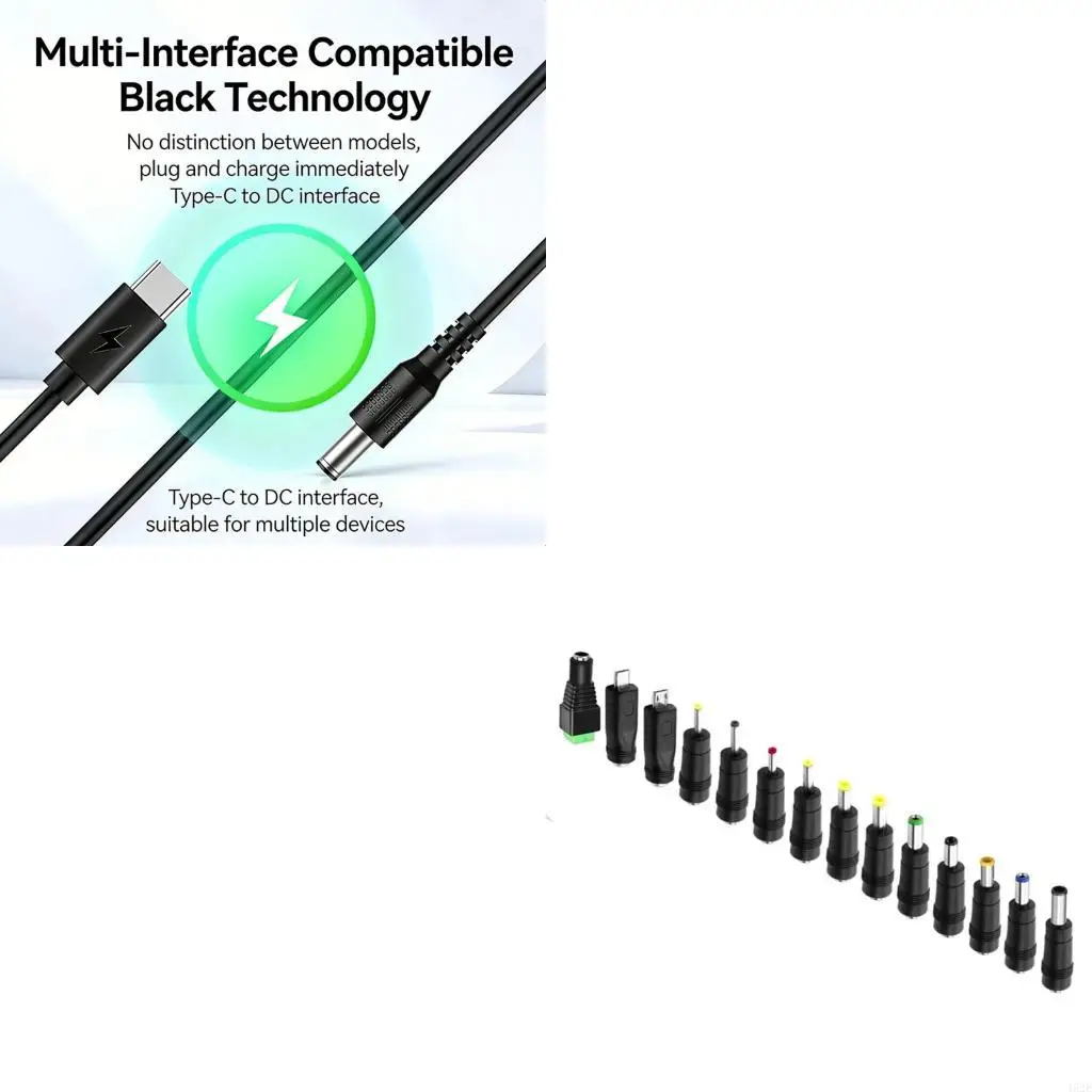 462E PVC USB Type C to DC5V Adapters Cable Includes 14 Connectors Providing Overcurrent Protections for Safe Charging