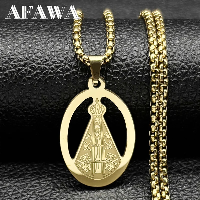 Our Lady Of Aparecida Brazil Necklace for Men Women Stainless Steel Gold Color Virgin Mary Bless Chain Jewelry colar masculino