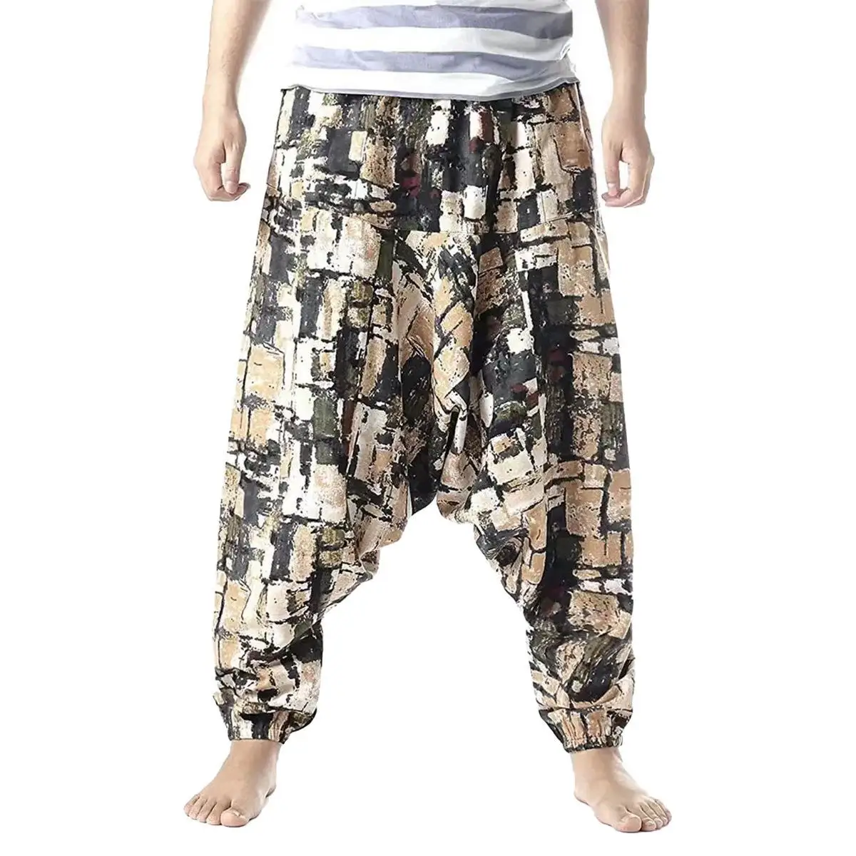 

Sweatpants Baggy Man Pants Hip Hop Streetwear 2025 Chinese Style Plaid Printed Cotton Linen Joggers for Men Hombre Pantalones