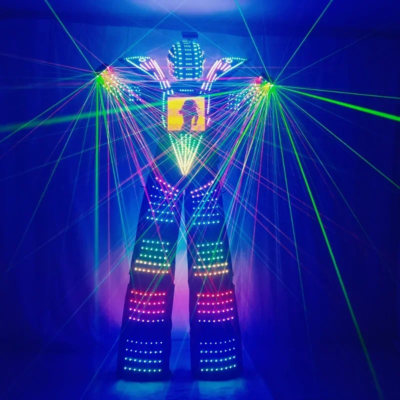 

LED Traje Robot Costume Clothes Stilt Walking Luminous Suit Jacket Chest Display Helmet Laser Gloves Performance Stage DJ Bar
