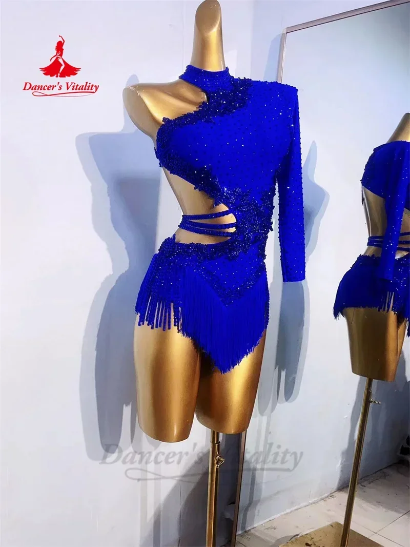 Latin Dance Dress for Women Custom Single Sleeves Rumba Chacha Tango Short Skirt Adult Children Latin Dancing Practice Clothing