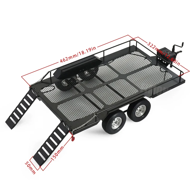 

Metal Dual Axle Trailer Kit for 1/10 RC Crawler Truck Axial SCX10 TRX4 TRX6 Redcat GEN8 RGT 86100 SMT Tamiya CC01