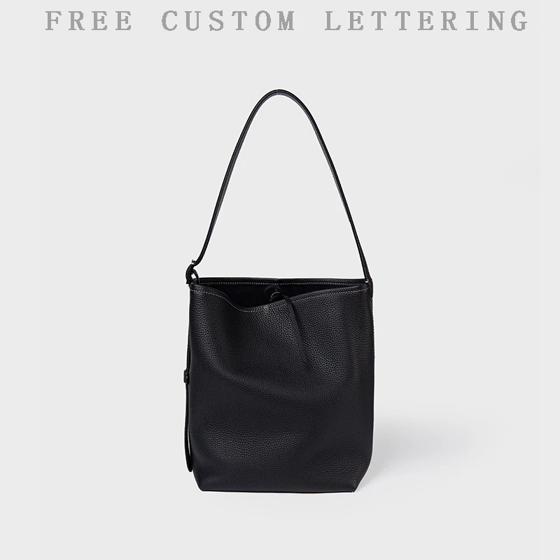 

cowhide leather bucket bag new large-capacity genuine leather minimalist fashion one-shoulder cross-body tote bag for women