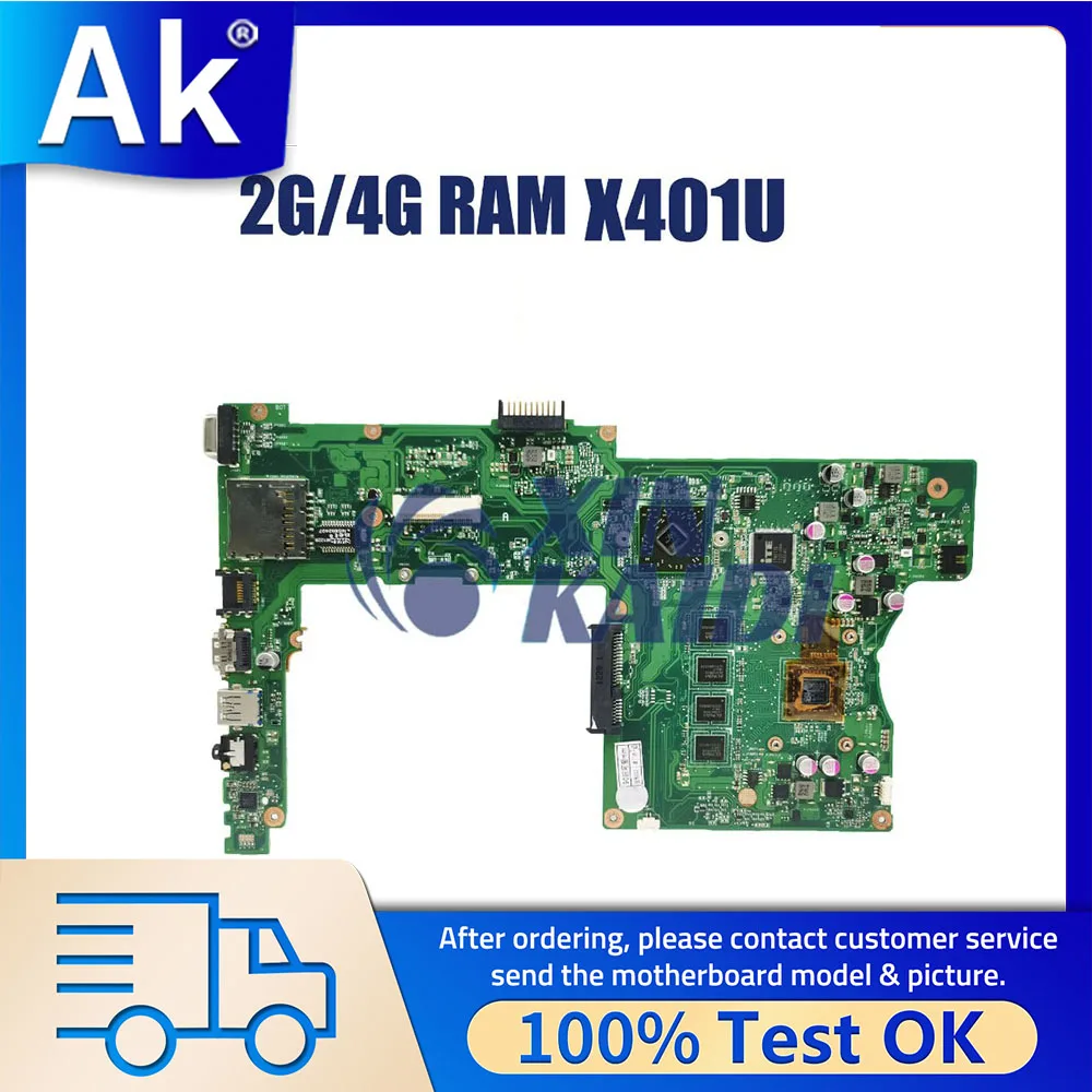 Notebook Mainboard For Asus X401 X401U X501 X501U Laptop Motherboard With C60 E350 E450 E2-1800 CPU 2G 4G-RAM Systemboard