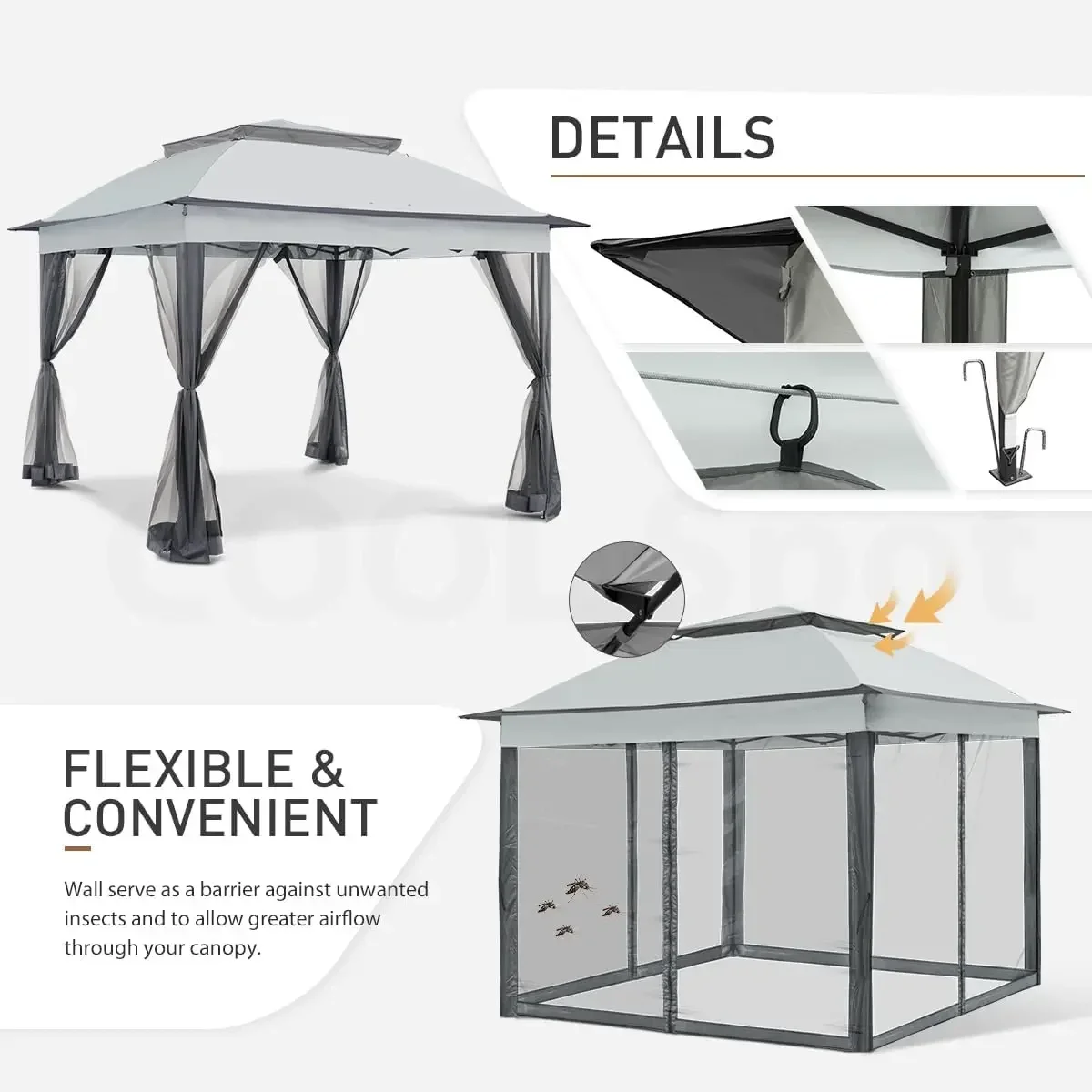 11x11 Pop Up Gazebo with Mesh Netting, Instant Outdoor Canopy Tent, Water Resistant Shelter with UPF 50+ UV Protection, 121 Sq F