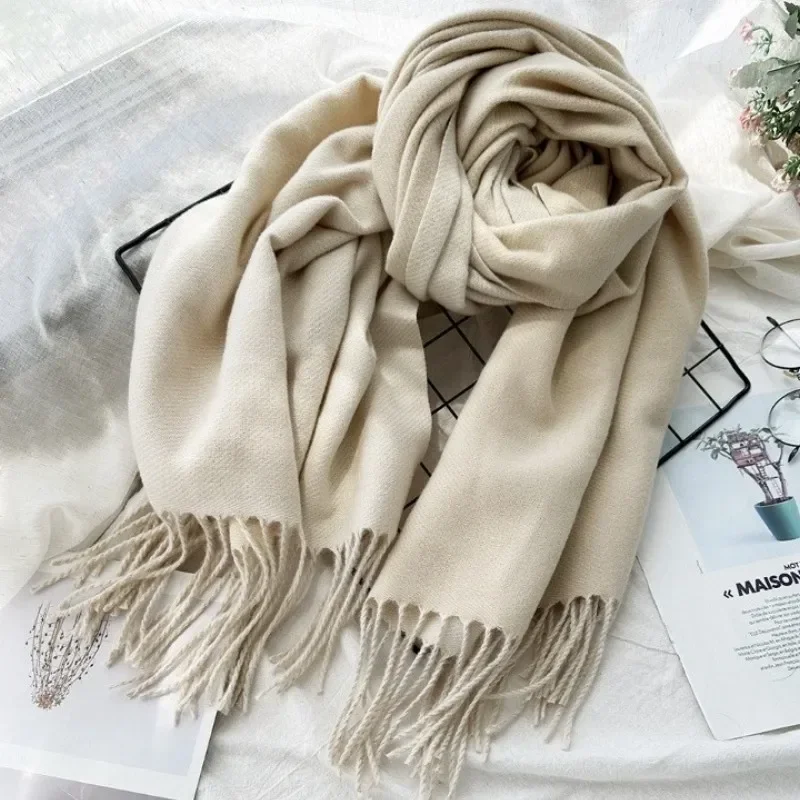 Solid Color Plain Scarf with Tassel Women Man Winter Warm Neck Scarves Shawl Luxury Female Scarf 1PC New Soft Winter Scarf Girls