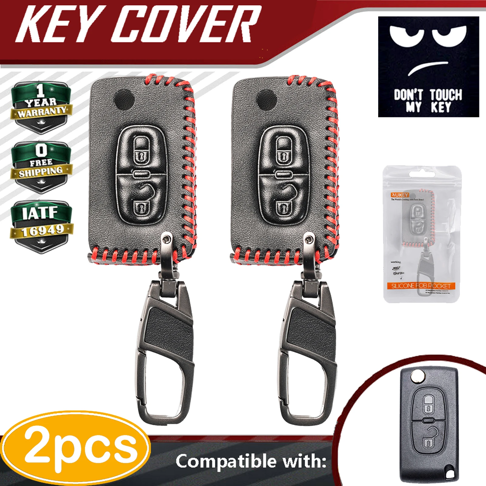Leather Car Remote Key Fob Cover Case Shell 2 Buttons for Peugeot Partner Expert 206 407 408 5008 3008 Citroen Berlingo DS3 2009