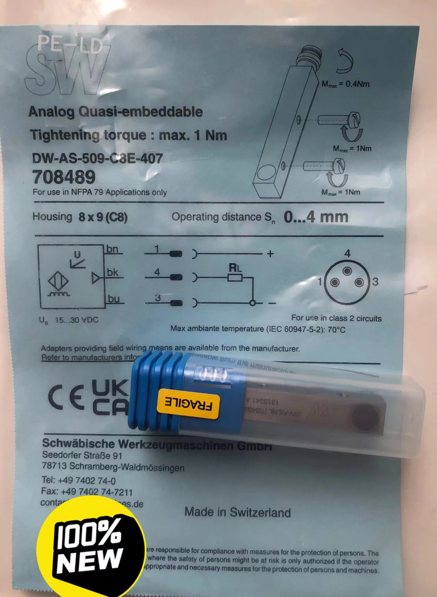 

New Original Contrinex Proximity Switch DW-AS-509-C8E-407