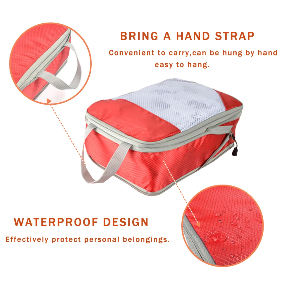 Travel Compression Packing Cubes Portable Luggage Organizer Storage Bags Shoes Bags With Mesh Lightweigh Foldable Handbag Pouch