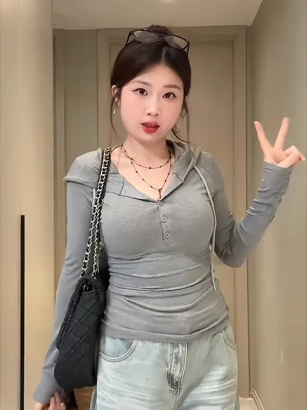 

Модный женский топ-худи оверсайз с длинным рукавом и милым дизайном для ранней осени, приталенный крой, чистый стиль, чистота и привлекательность