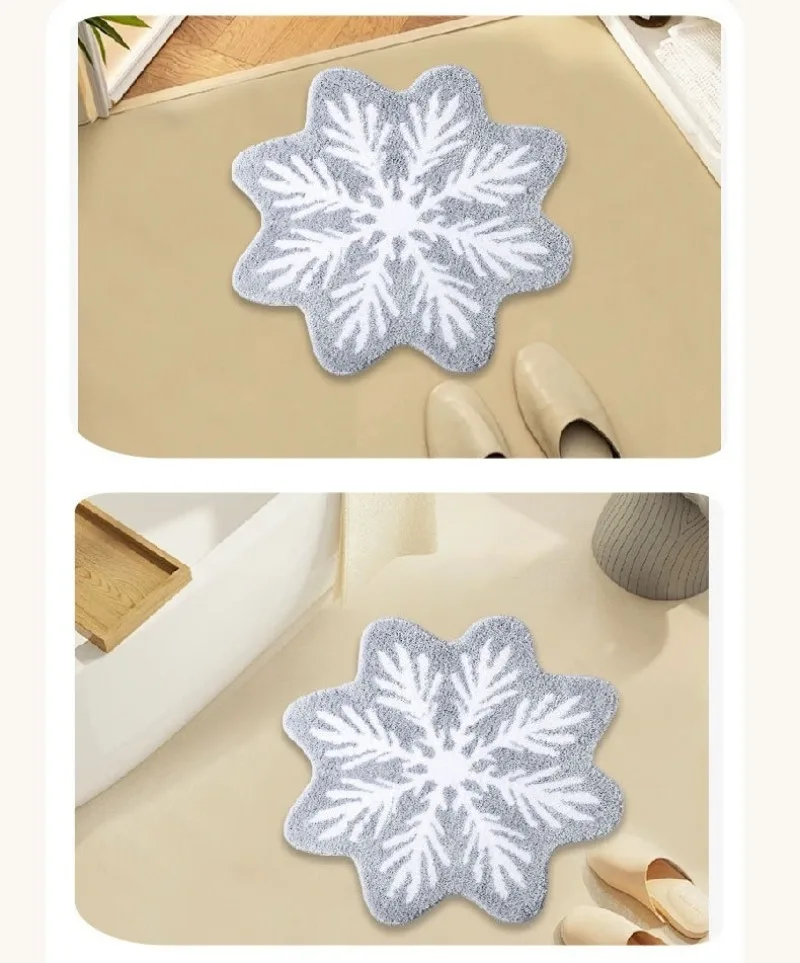 

1 шт. плюшевый напольный коврик со снежинками неправильной формы, рождественский красный ковер, впитывающий и противоскользящий коврик для ванной и туалета