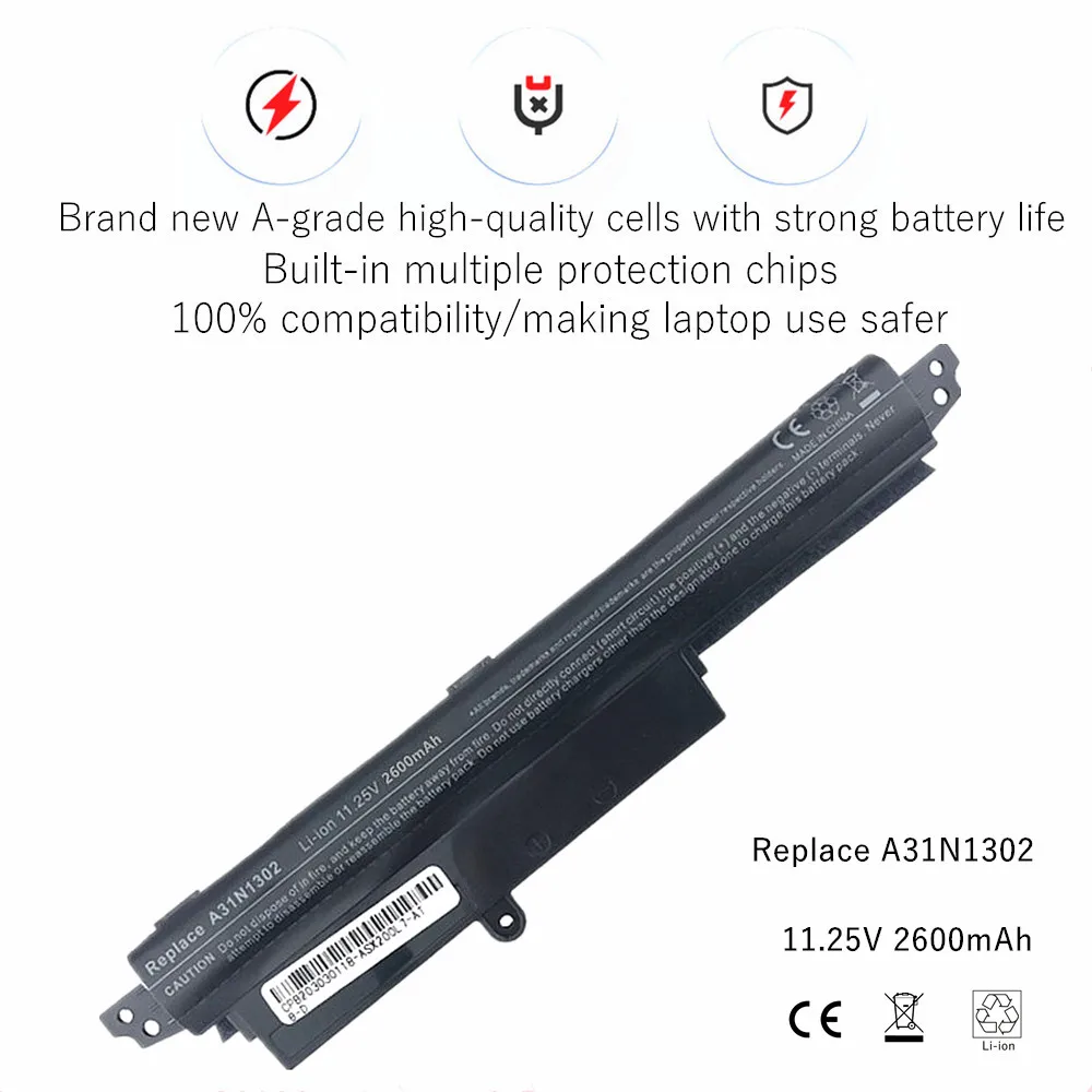 แบตเตอรี่แล็ปท็อปสําหรับ ASUS VivoBook X200CA A31N1302 F200CA A31LMH2 R200CA R202CA X200MA X200M X200LA A31LM9H F200M F200MA 11.6"
