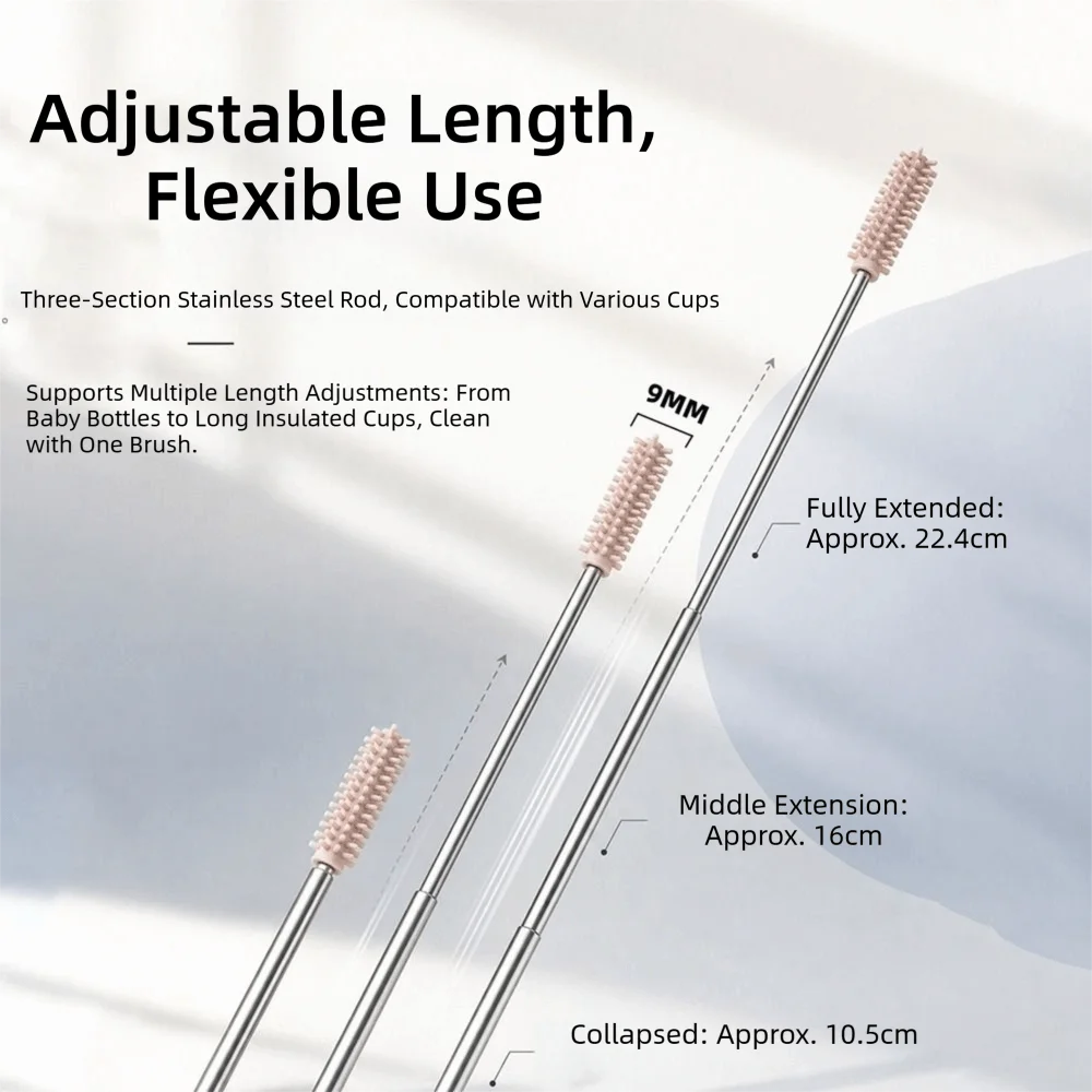 Extendable Design Silicone Straw Brush 304 Stainless Steel No Dead Angle Cleaning Tube Cleaner Heat Resistant