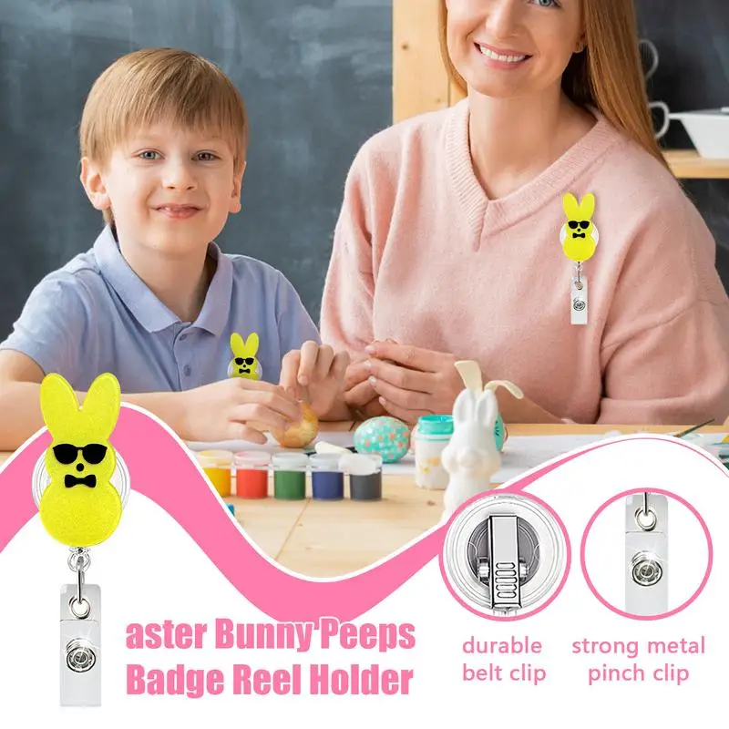 Держатель для удостоверения личности с милым кроликом, акриловый мультяшный выдвижной пасхальный блестящий зажим, катушка для бейджа, держатель для карт для врачей, медсестер, студентов, учителей